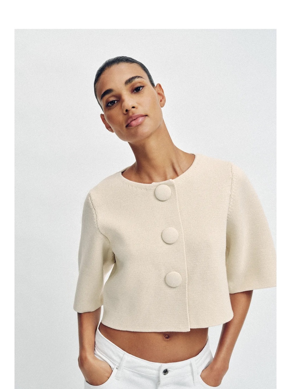 Cropped Red Knit Sweater Top with Statement Buttons